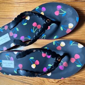 Kate Spade Black Flip Flops with Colorful Cherry Design